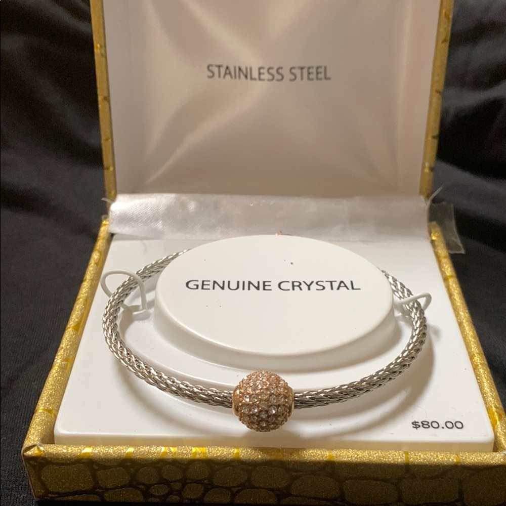 Source Unknown Silver Bracelet with Gold Crystal Bead
